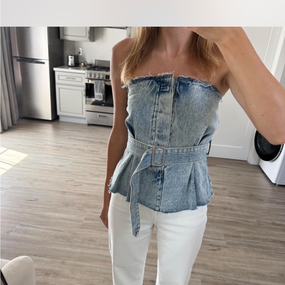 Zara Blue Denim Strapless Tank Top